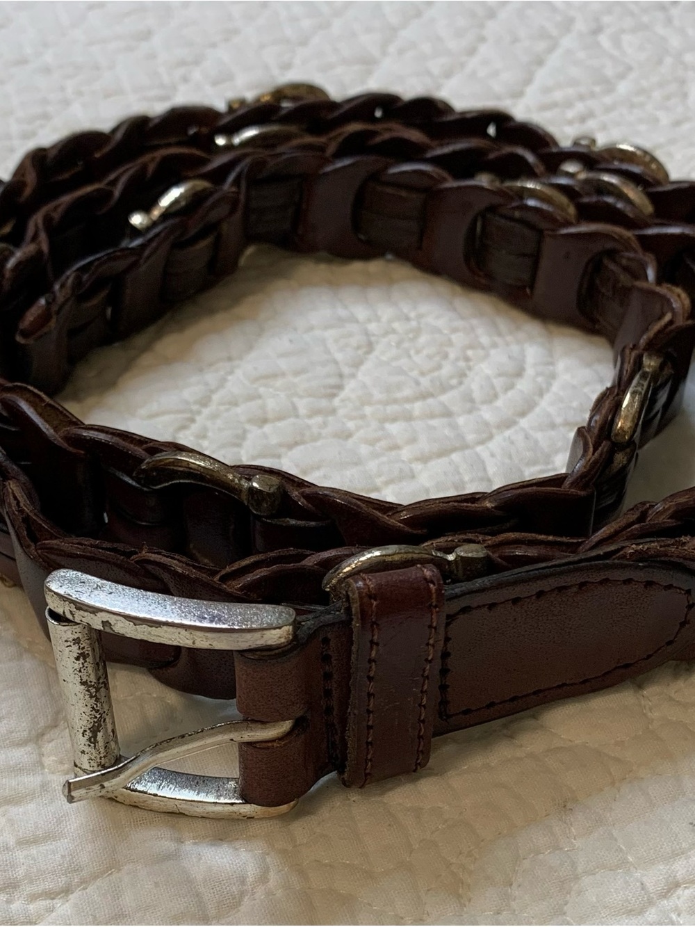 Maximos Brown Braided Genuine Leather Belt with Silver-Tone Buckle with Accents